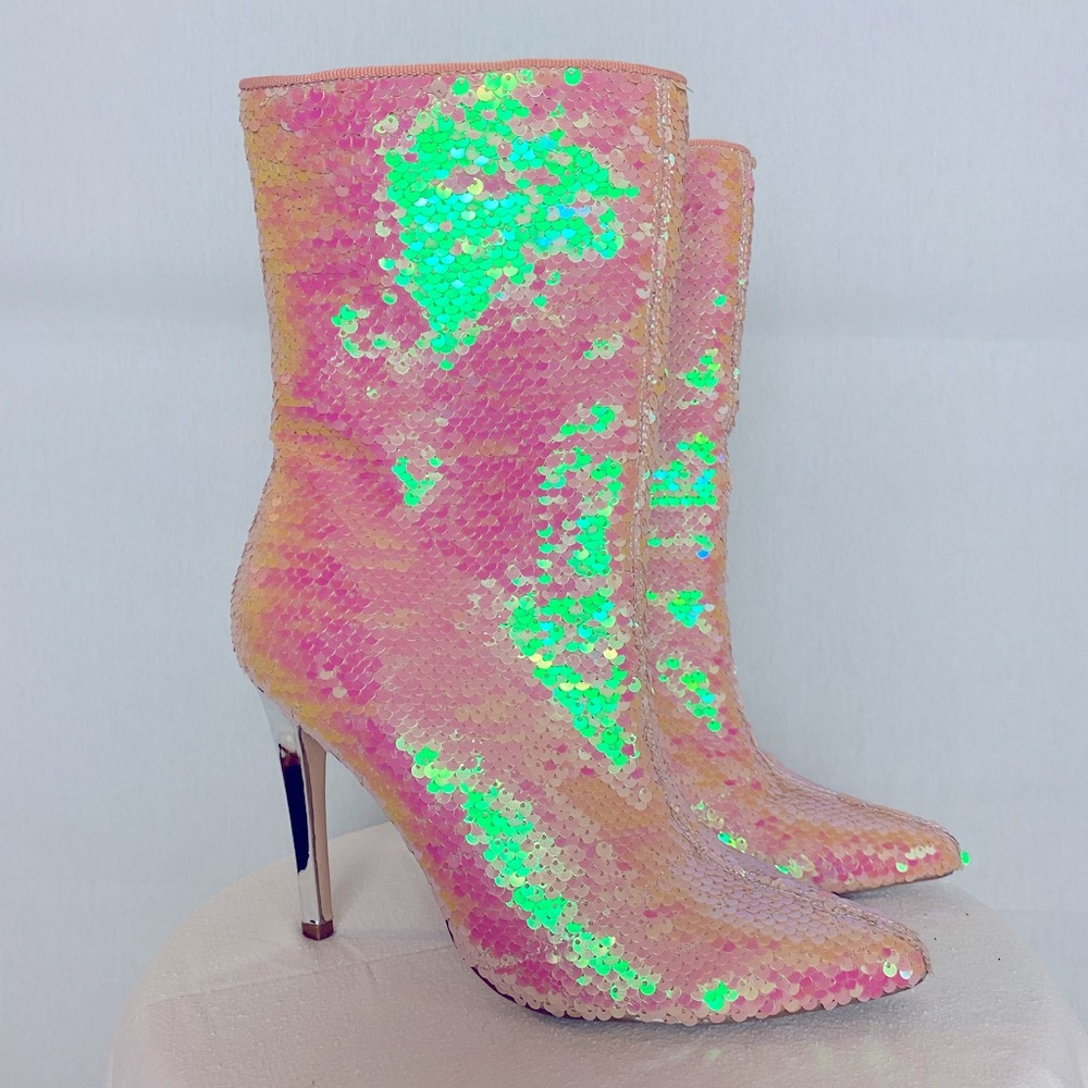 Cape Robbin iridescent pink sequin retro boots.